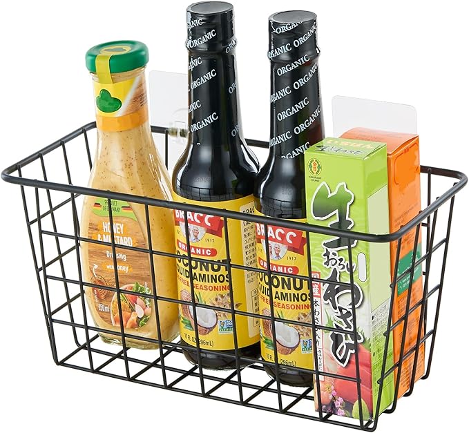 JUNCHU CHERRY 2 Pack Hanging Storage Basket, Bathroom Basket, Household Goods, with Traceless Tape, no Drilling, for Cabinet 