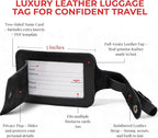 Genuine Leather Luggage Tag with Privacy Flap Set for Men Women Travel Easy with Suitcase Tags Identifiers (Black, 2 Pack)