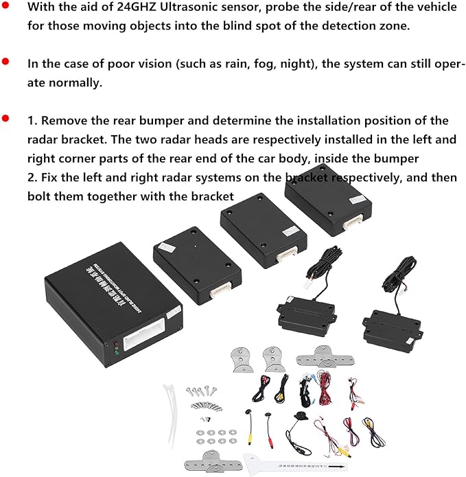 Auto Auxiliary Monitoring,24GHZ Blind Spot Detection Ultrasonic Sensor Kit Rear Cross Traffic Alert System for Car