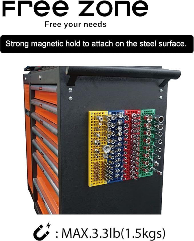 FREE ZONE - 8-Piece Magnetic Feet I For 2 Pegboard (4pcs each) I Expansion Kit for Bit and Socket Organizer Set