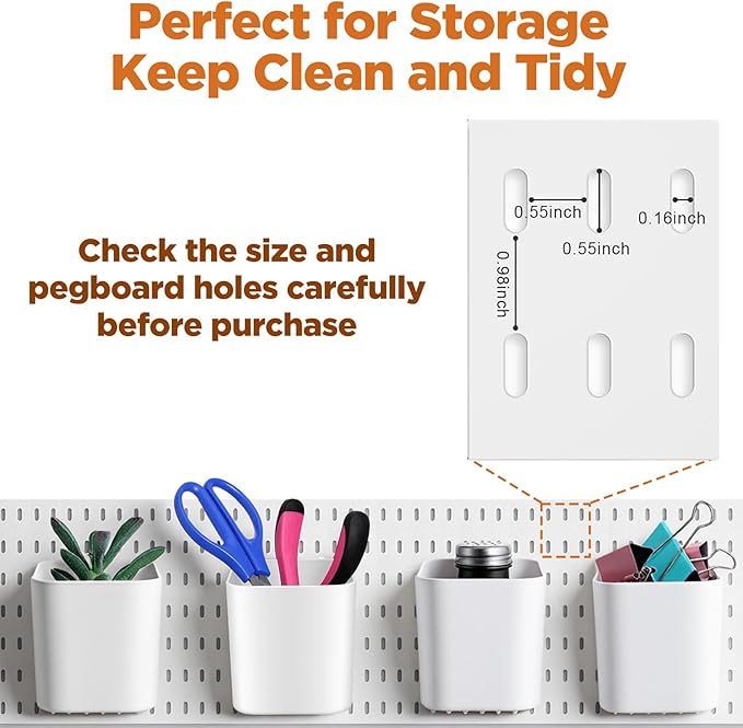 4Pack Pegboard Accessories, Pegboard Cups with Hooks 2.9 x 3.5 x 3.2 Inch Pegboard Bins Accessories Top Storage Containers Pe
