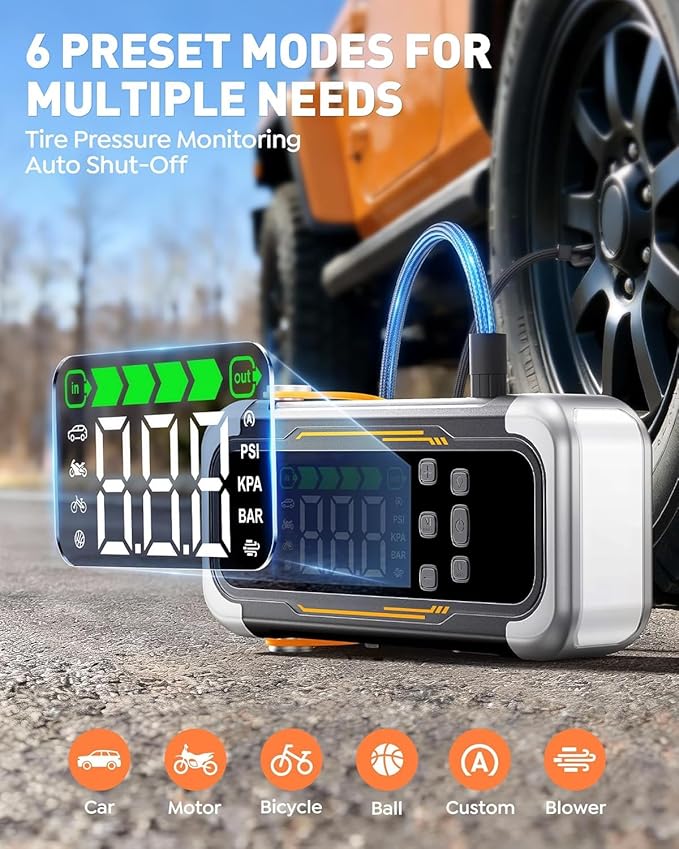 UTRAI Jump Starter with Air Compressor, 6000A Peak Battery Jumper Starter Portable (All Gas & 10.0L Diesel) with