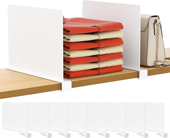 HBlife 8 Pcs White Acrylic Shelf Dividers, Vertical Purse Organizer for Closet Perfect for Sweater, Shirts, Handbags in Bedro