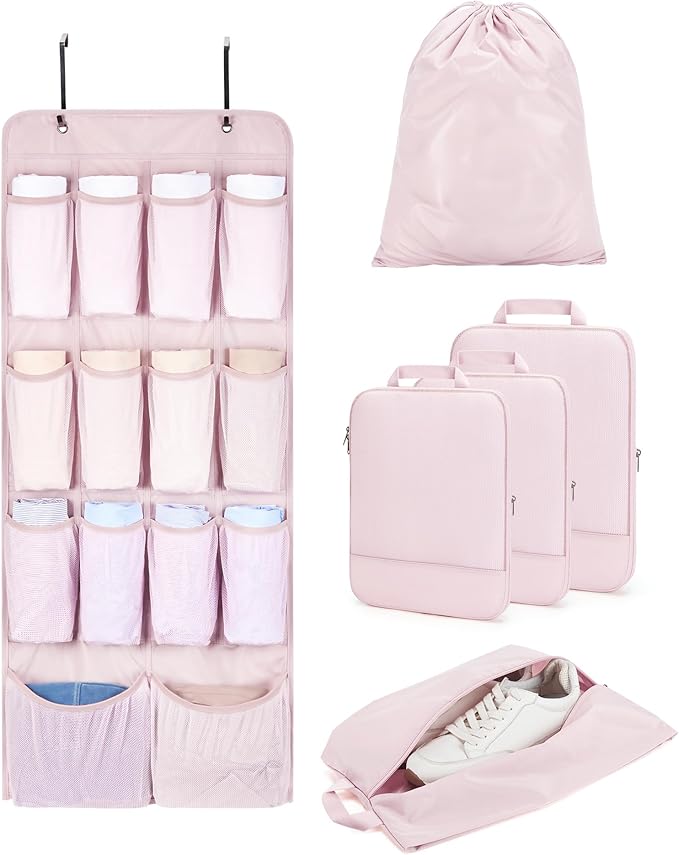 BAGSMART Hanging Compression Packing Cubes for Closet Organizers And Storage, 6 Set Suitcase Organizer Bags Set, Cruise Trave