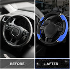 Road Comforts Leather Steering Wheel Cover - Made with PVC Leather - Anti-Slip, Universal Fit 14 1/2 inches to 15 inches - Bl