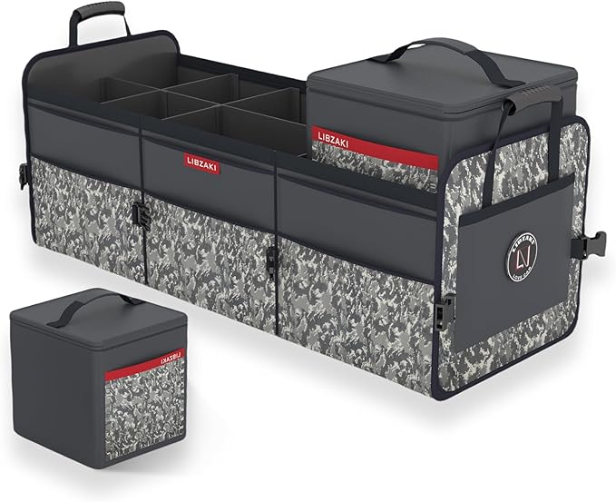 LIBZAKI Car Trunk Organizer,3 Compartments Big Trunk Storage, Large Capacity, Foldable, 95L Heavy Duty Storage Box for Car,