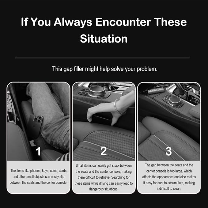 Car Seat Gap Filler Plug Strip 2 Pack, No-Drop Carseat Side Gap Filler Organizer Catcher with Dual Storage & Seatbelt Slot,Universal Fit Fill The Gap Between Seats & Console for Car SUV Truck, Black