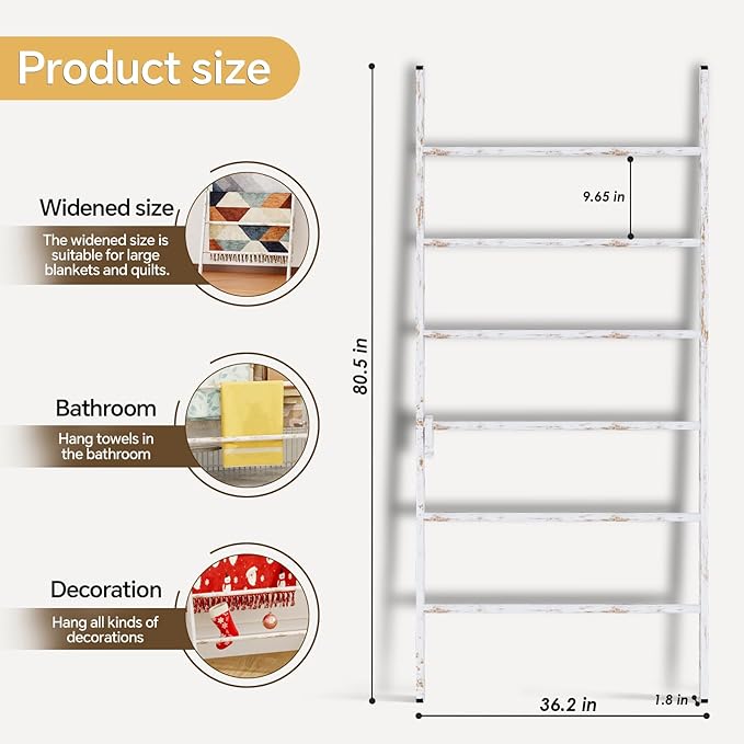 Delywh 6-Tier Wide Double Blanket Ladder Wood, Rustic Decorative Towel Rack for Big Blanket, Towel, Quilt, Clothes - Freestan