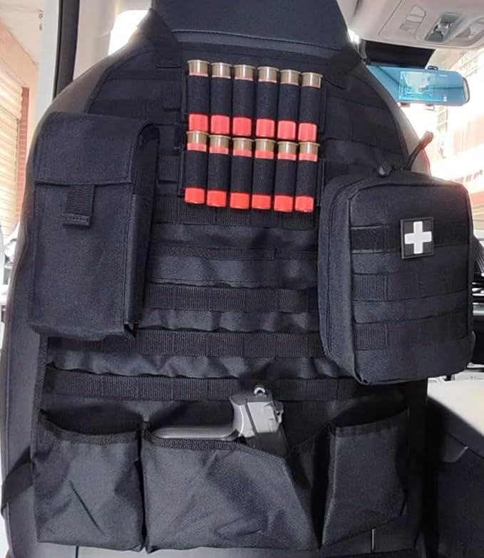 Car Seat Back Organizer Tactical MOLLE Panel Back Seat Storage Bag Universal Car Seat Cover Protector (Black)