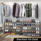 Long Shoe Rack, 4-Tier Bamboo Stackable Shoe Shelf Storage Organizer, Shoe Stand for Closet, Entryway and Hallway(Black)