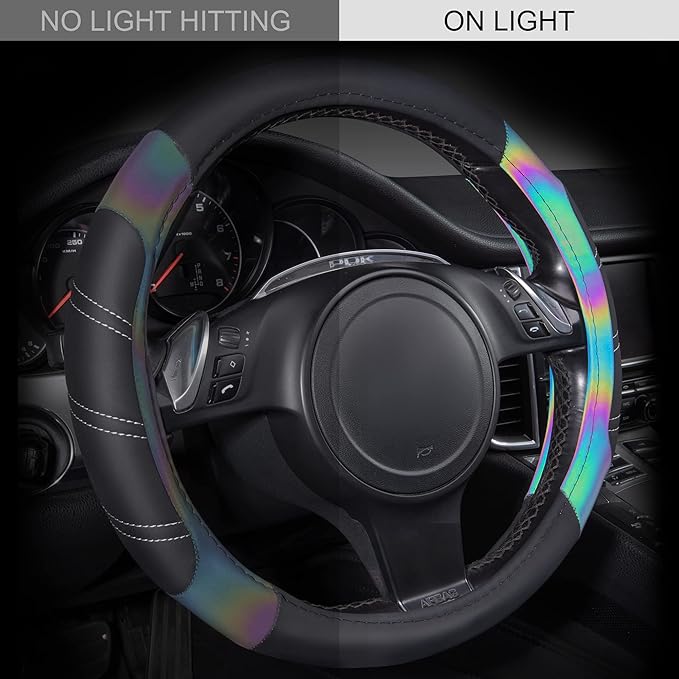 CAR PASS Line Rider Microfiber Leather Sporty 14.5-15 inch Steering Wheel Cover Universal Fits for 95% Truck,SUV,Cars, Anti-S
