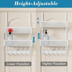 Over The Door Hooks Organizer, Over Door Storage with 12 Coat Hooks and 2 Mesh Basket, Bathroom Door Organizer Towel Rack Bac