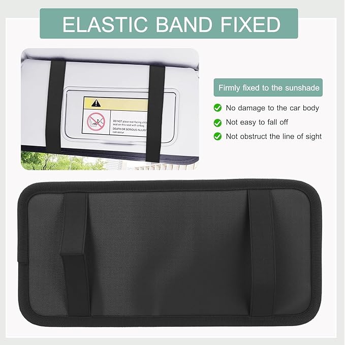Sun Visor CD Holder, 12-Capacity Car Visor Organizer with DVD Sleeves and Mesh Pocket, Universal Visor Storage for Vehicle CD Case and Pen Holder Ergonomic Design (Black 2 Pcs)