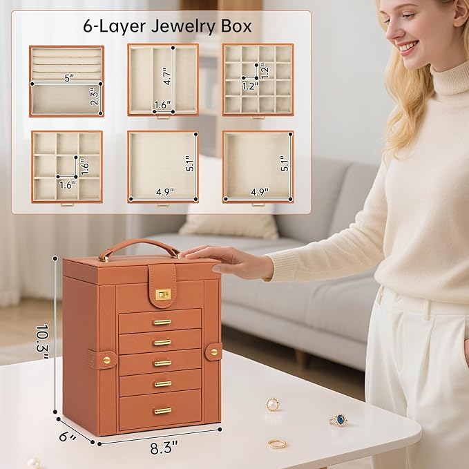 AKOZLIN Jewelry Box Organizer Functional Leather Jewelry Storage Case for Women Girls Ring Necklace Earring Bracelet Holder O