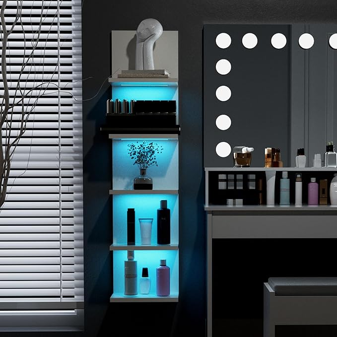5-Tier Wall Shelf Unit with RGB Light, Floating Lack Shelf for Wall Storage, Wall Mounted Vertical Display Shelf for Bedroom 