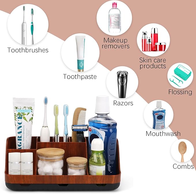GFWARE Bathroom Decor and Accessories - Detachable 7 Slots Kids Electric Toothbrush and Toothpaste Holde for Bathroom Tray Co