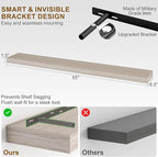 Fun Memories 55 Inch Fireplace Mantel - Long Floating Shelf, Wall Mounted Farmhouse Display with Invisible Heavy Duty Metal B