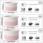 90L Extra Large Pink Woven Cotton Rope Basket with Handles, Kids Nursery Laundry Hamper for Toys, Blankets, Pillows & Comfort