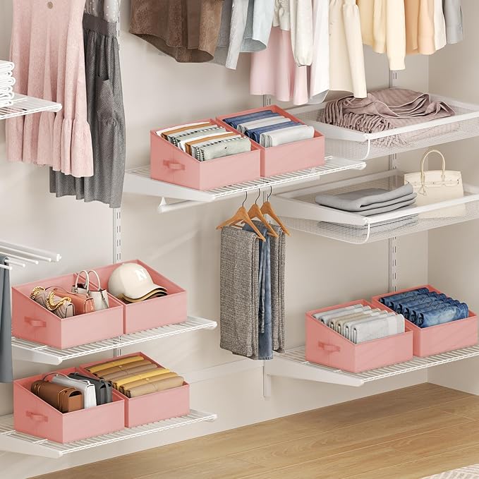 DIMJ Closet Storage Bins 10 Pack - Fabric Storage Baskets for Shelves, Collapsible Clothes Organizer with Handles, Trapezoid 