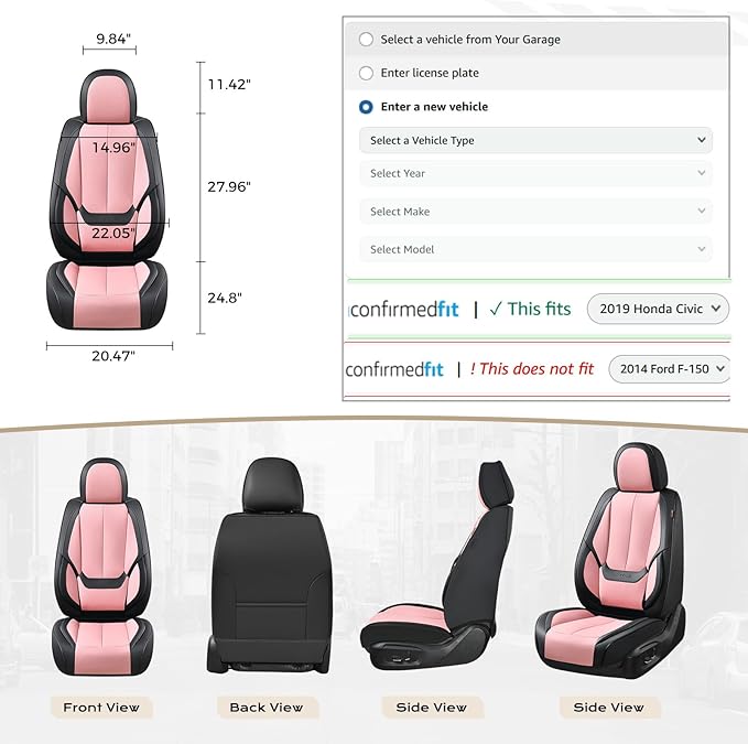 Coverado Car Seat Covers Full Set, Seat Covers for Cars, Black Car Seat Covers Front Seats and Back Car Seat Protector Waterp
