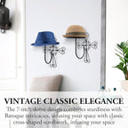 MyGift 2 Pcs Vintage Hat Holder Rack Wall Mount, Large Brim Hat Organizer Storage, Hanging Helmet Wig Display Dome, Scrollwor