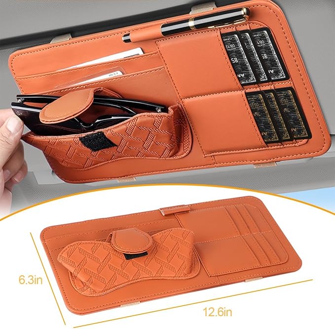Sun Visor Organizer for Lincoln Navigator 2010-2025 Multifunctional PU Leather Organizer with Sunglasses Holder Pocket Car Interior Accessories,Brown Style