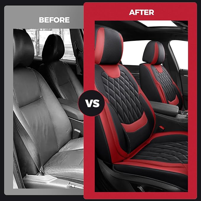 FREESOO Front Seat Covers for Cars - Ultra Breathable Waterproof Faux Leather Car Seat Cover Protectors with Lumbar Support, 