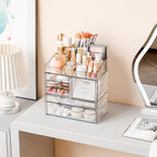 Yieach Acrylic Make up Organizers for Counter,Desk and Vanity,3 Pack Stackable Bathroom Counter Organizer with Drawers,Large 