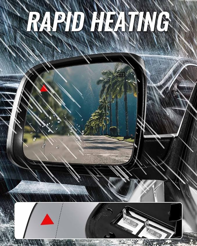 Driver Side Mirror Glass Heated With Blind Spot Detection & Power Heated Fit for Jeep Grand Cherokee Dodge Durango 2011-2021, Left Rearview Mirror Lens with Holder