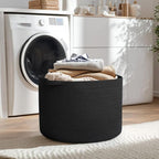 MEGASKET 115L Super Large Black Blanket Basket, 23.6"x15.7" Woven Rope Bin for Storage, Oversized Kids Dog Toy Storage Box Bi
