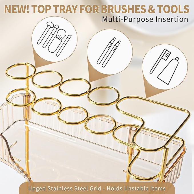 shuang qing Upgraded 2-Tier Corner Bathroom Countertop Organizer – Spacious Storage for Makeup, Skincare & Perfumes, Built-in