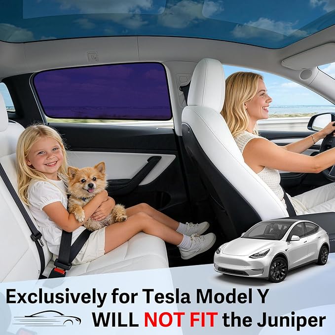 ZATOOTO Tesla Model Y Juniper 2020-2024 Car Window Shade for Baby, Bluish-Purple Static Cling Car Shades for Back Window | Block harsh Sunlight | UV Protection | Rear Window Sun Shade with Storage Bag