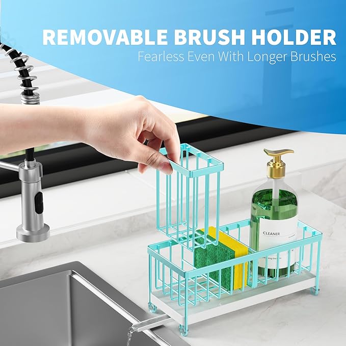 Cisily Sponge Holder for Kitchen Sink, Sink Caddy Organizer with High Brush Holder, Kitchen Countertop Organizers and Storage