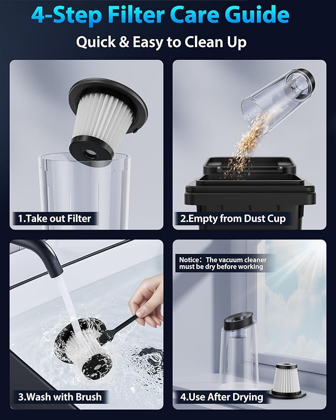 Handheld Vacuum Cordless 1.1 Pounds Car Vac 10000PA Hand Held Vacuums 4-in-1 Hand Vac Cordless Rechargeable HEPA Filter Large