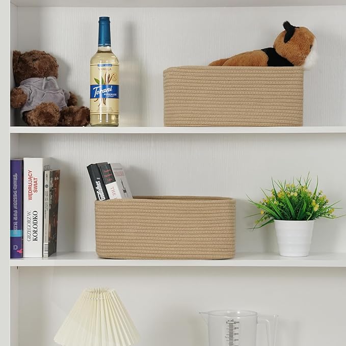 3-Pack Storage Baskets for Organizing | Woven Shelf Toy Basket | Rope Baskets for Gifts Empty | Closet Organizer Bins with Ha