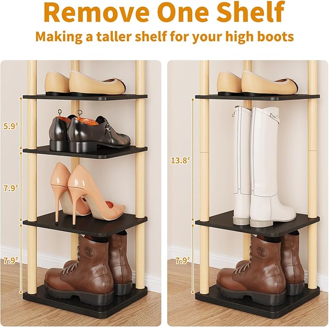 LUCKNOCK Vertical Shoe Rack, 8-Tier Tall Narrow Shoe Organizer for Entryway, Closet, Dorm & Small Spaces, Freestanding Wooden