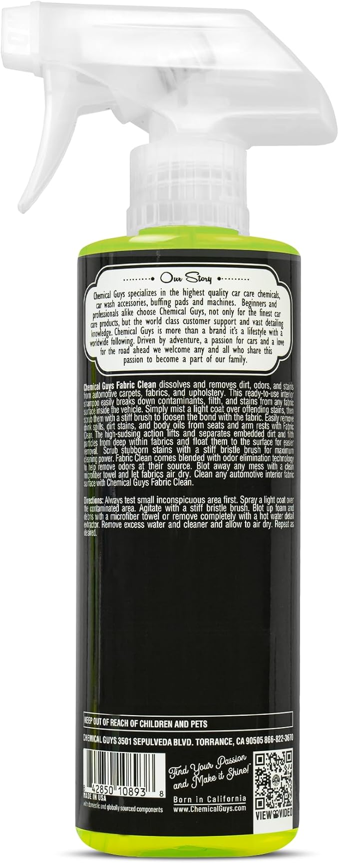 Chemical Guys Foaming Citrus Fabric Clean Carpet & Upholstery Cleaner - Car Carpet Cleaner Spray for Seats and Floor Mats, Re