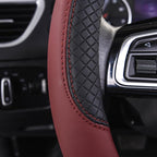 CAR PASS Rhombus Leather Universal Steering Wheel Cover, Fit for Suvs,Trucks,Cars,Sedans,Vans (Black&Burgundy)