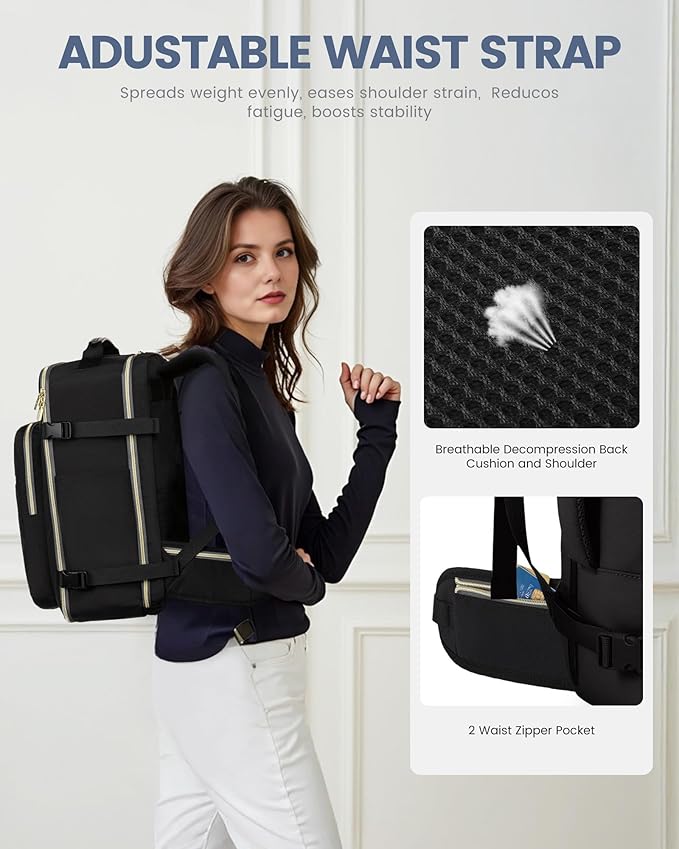 LOVEVOOK Travel Backpack for Women with Waist Strap,40L Cute Carry on Backpack Travels Essentials Personal Item Backpack for 