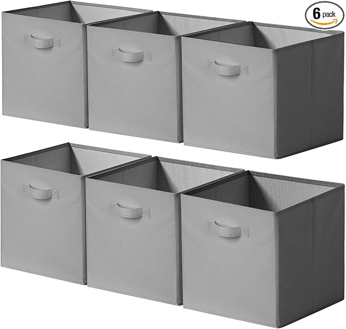 Cupic Cupid 13x13 Storage Cubes, 6 Pack Open Storage Bins with Handles, Storage Cube Organizer for Clothes and Toys, Collapsi