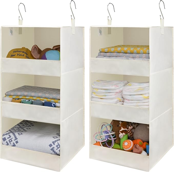 GRANNY SAYS 3-Shelf Hanging Organizer, Foldable Hanging Closet Storage, Closet Shelves Organizer for Camper, Beige, 29 ½" H X