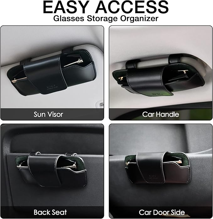 Sunglass Holder for Car Visor, Car Sunglasses Holder Leather, Eyeglasses Holder Glasses Storage Case Visor Accessories