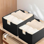 Fabric Storage Bin Box Foldable Cotton Linen Storage Basket with Wooden Handles Rectangular Cube Decorative Home Laundry Orga