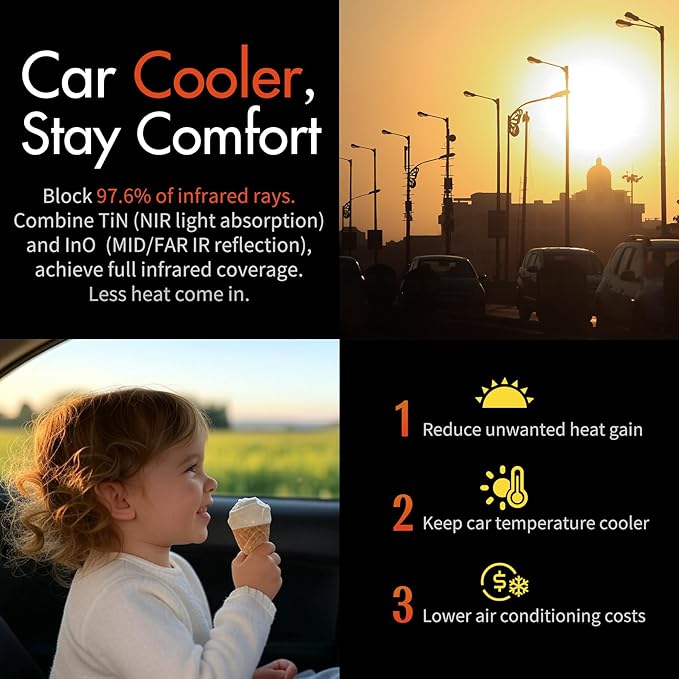 [Upgraded] 50% Ceramic Window Tint Car for Family, Blocks 99% UV & IR Rays, HD One Way Privacy Window Film, Anti Glare & Scratch Safety Tint for Glass Adhesive Film, Easy Install 20in x 10ft