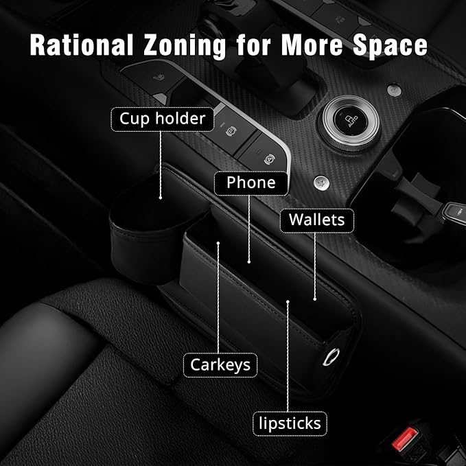 2 Pack Leather Car seat Gap Filler Organizers for Front Seat,Seat Gap Storage with Cup Holder and Storage Box for Phones,Keys,Glasses etc.Suitable for various car models (with cup holder)