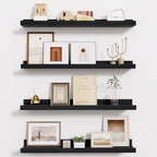 Fun Memories Picture Ledge Shelf - 24 Inches Floating Shelves Set of 4 - Floating Shelves with Lip for Storage - Wood Bookshe