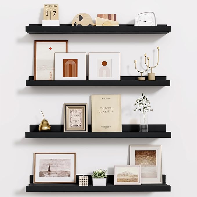 Fun Memories Picture Ledge Shelf - 24 Inches Floating Shelves Set of 4 - Floating Shelves with Lip for Storage - Wood Bookshe