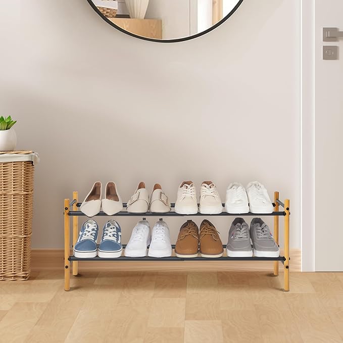STORAGE MANIAC Expandable Shoe Rack, 8 Pairs Stackable Small Shoe Rack, Metal Adjustable Shoes Organizer for Closet, Entryway