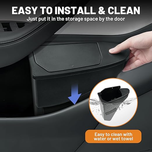 Shademax 2PCS Car Front Door Trash Can for Tesla Model Y Juniper 2026 2025, Side Door Storage Box Organizer with Push-to-Open Lid Design ABS Front Seat Garbage Can Bin for New Model Y Accessories 2026