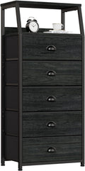 Furnulem Black Dresser with 5 Drawers, Vertical Storage Tower Fabric Dresser for Bedroom, Hallway, Entryway, Nursery, Closet 
